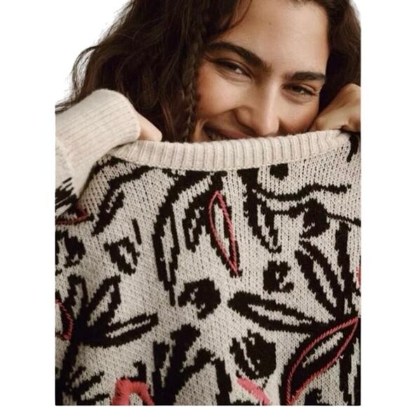 Anthropologie Pink Floral Pop Embroidered Sweater, Size XS, New w/ Tag MSRP $128 - Picture 4 of 4
